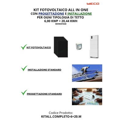 KIT ALL IN ONE 6,00 kWp + 20,44 kWh Fotovoltaico MONOFASE "CHIAVI IN MANO"