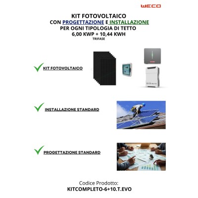KIT 6,00 kWp + 10,44 kWh Fotovoltaico TRIFASE "CHIAVI IN MANO"