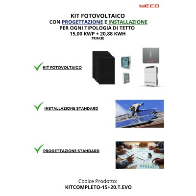 KIT 20,00 kWp + 20,88 kWh Fotovoltaico TRIFASE "CHIAVI IN MANO"