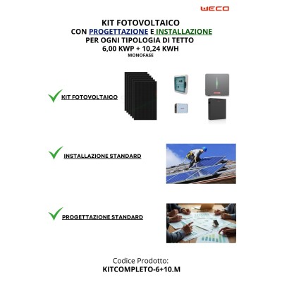 KIT 6,00 kWp + 10,24 kWh Fotovoltaico MONOFASE "CHIAVI IN MANO"
